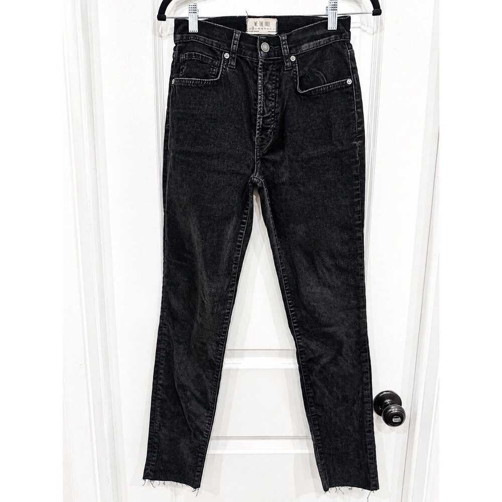 Free People We The Free Women’s Black Velvet High-Rise Straight Jeans 25
